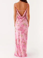 Cyflymder  Women s Floral Print Spaghetti Strap Maxi Dress with Sleeveless Open Back Design for Summer Beach Parties and Events