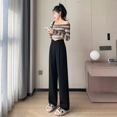 Cyflymder  Gray Wide-leg Pants for Women New Spring and Autumn Slim Casual Suit Pants High-end Drapey Straight-leg Floor Mopping Pants
