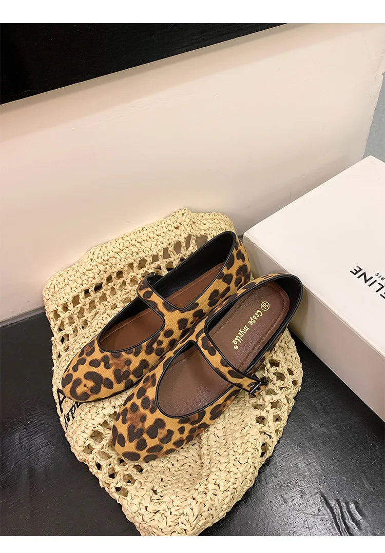 Cyflymder  Low Heels Leopard Shoes Ballerinas Woman 2025 Modis Round Toe Casual Female Sneakers Flats All-Match Ballet Cute Dress leopard M