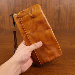 Cyflymder  Handcrafted Men's Long Wallet with Vintage Charm and Multifunctional Design Retro Card Bag