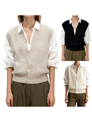 Cyflymder  Stylish Women s Sleeveless V Neck Button Down Cardigan Vest in Solid Color Knit - Fashionable and Versatile Choice for Any