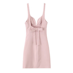 Cyflymder  Women's Bow-Decorated Suspender Short Dress, Casual Fashion, Simple Sweet Style, Backless, Elastic, New, Summer