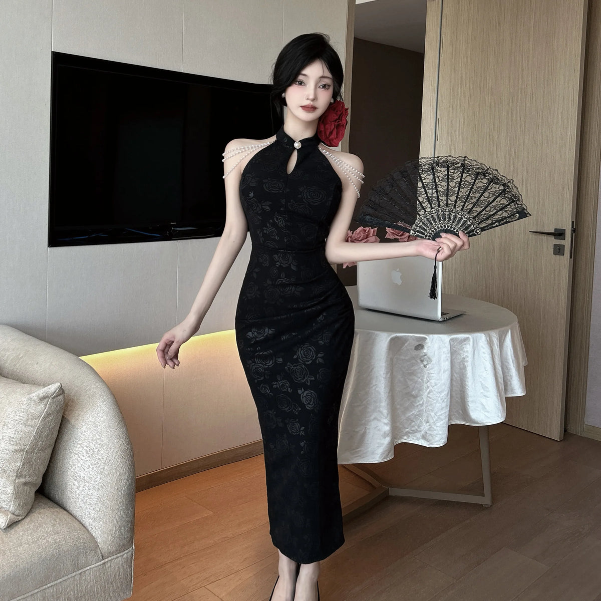 Cyflymder  Sweet Hot Girl Chinese Style Elegant Sleeveless Dress Women's Summer Slim Fit Jacquard Wrapped Buttocks Dress Female Clothes