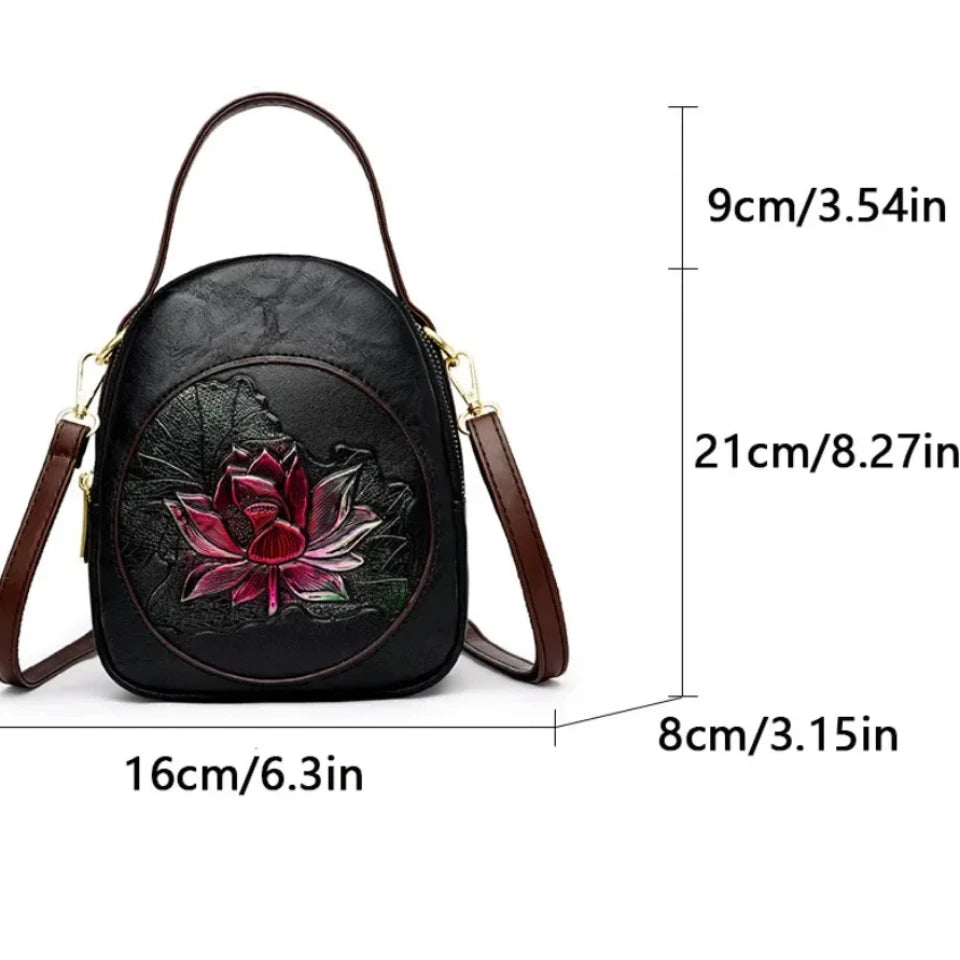 Cyflymder  Luxury 3-Layer Pockets PU Leather Women's Leisure Shoulder Bag and Purses Fashionable Lotus Pattern Crossbody Bag Ladies Sac