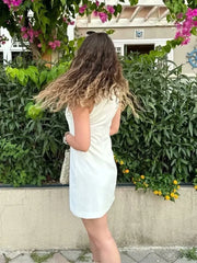 Cyflymder  White Summer Short Dress Women's Casual Short Halter Collar Mini Sleeveless Party Dress Femme Retro Autumn Knitted Dress