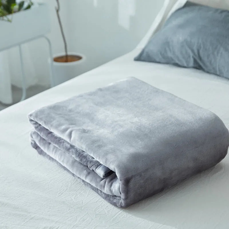 Cyflymder  Nordic Solid Flannel Blankets Warm Multifunctional Sleeping Blanket for Office Home Queen King Size Bedspread for All Seasons