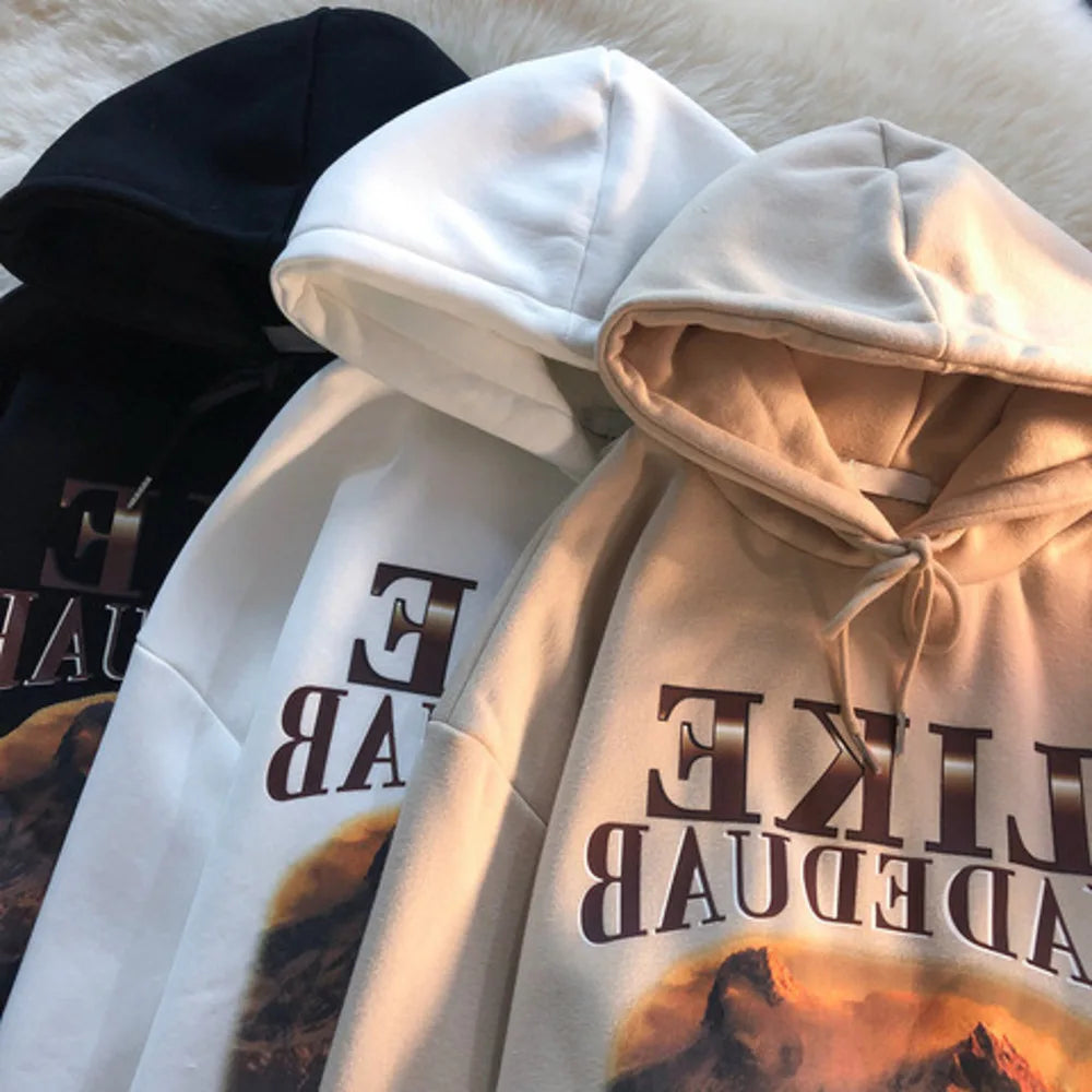 Cyflymder  Retro Streetwear Oil Painting Hoodie Womens Winter Warm Fleece Loose Oversized Coat Fashion Casual Chic Jacket