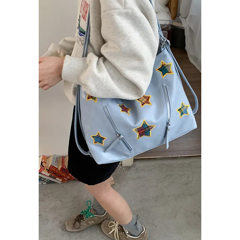 Cyflymder  Fashion Preppy Backpacks Casual Plaid Star Embroidery Crossbody Bags All Match Women Y2k Aesthetic Shoulder Handbags Streetwear