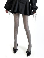 Cyflymder  Women Bow Print Sheer Tights Full Length Pantyhose Mesh Transparent Patterned Hosiery Daily Party Socks Femme Fashion Autumn
