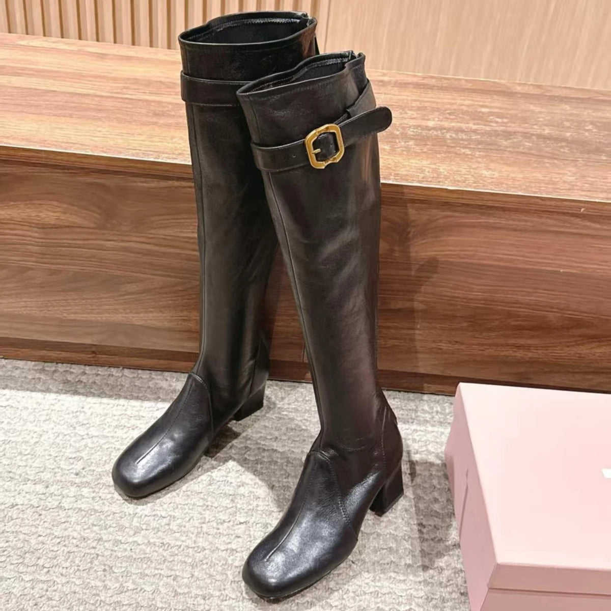 Cyflymder   New Womens Shoes Fashion Soft Leather Knight Boots for Woman Exquisite Britain High Heeled Boots Designer Shoes Botas Mujer