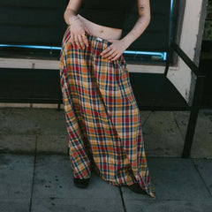 Cyflymder  Y2k Women Gingham Maxi Skirts A Line Ruffle Plaid Midi Skirt Flowy Long Skirt Losse High Waist Summer Vintage Streetwear