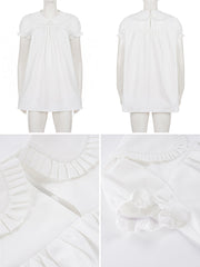 Cyflymder  Women Baby Doll Mini Dress Puff Sleeve White Ruffle A-Line Loose Fit Sweet Cute Casual Date Vacation Outfit Streetwear
