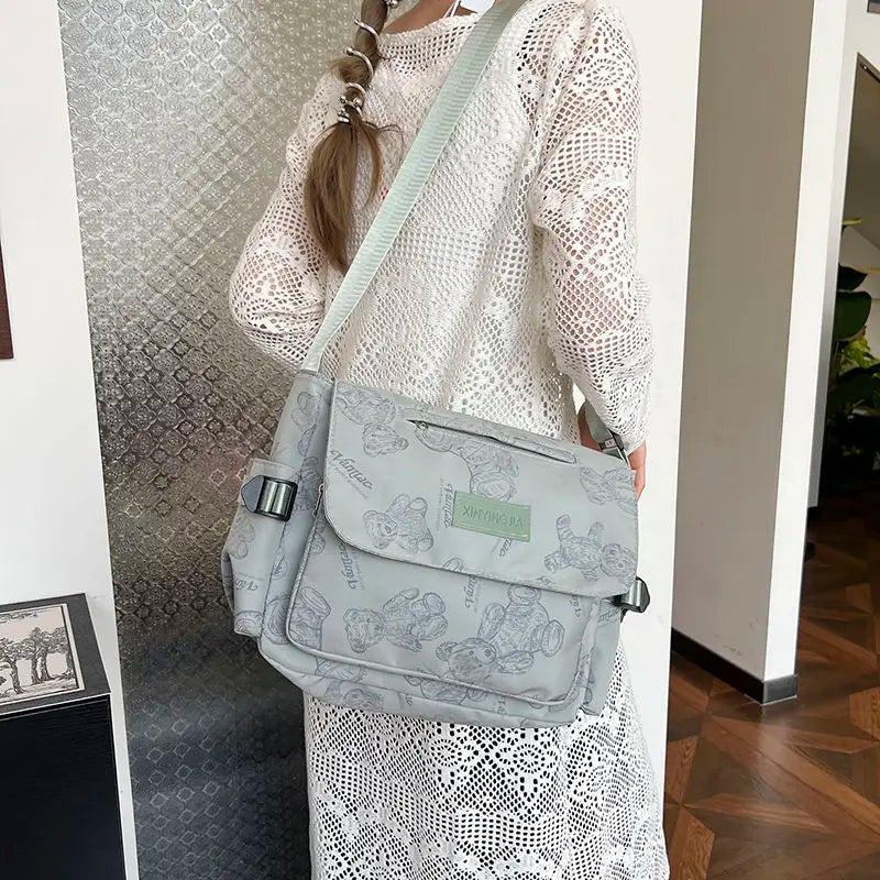 Cyflymder  Retro teddy bear cute college style girl crossbody bag Japanese Ins student large capacity versatile mailman bag