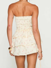 Cyflymder  Women s Sexy Off Shoulder Ruffle Bodycon Mini Dress Sleeveless Backless Floral Print  Fit Tube Dress for Club Party Summer