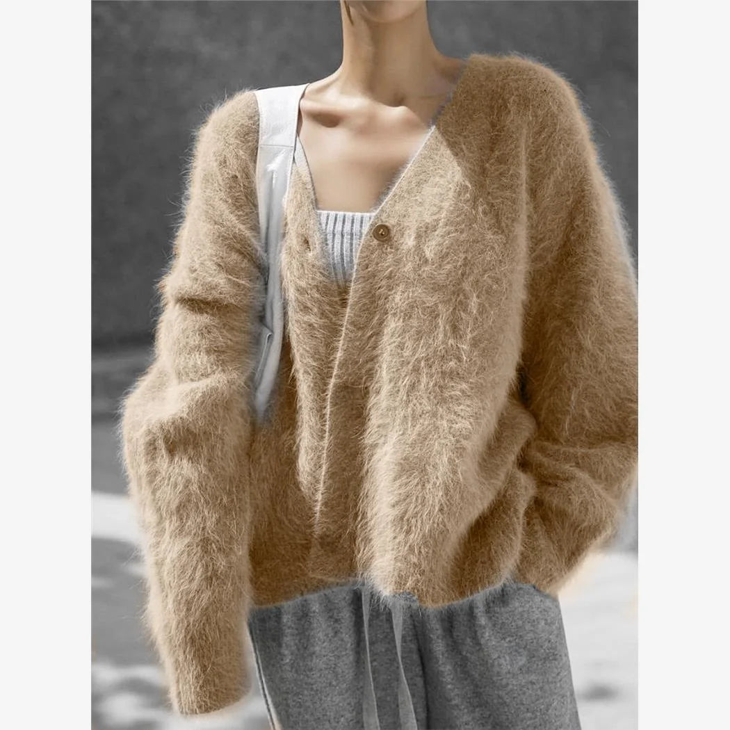 Cyflymder  Thiened Loose Knitted Cardigan Women's V-ne Fake Mink Sweater Soft Autumn New Sle Top Faion Outerwear Coat