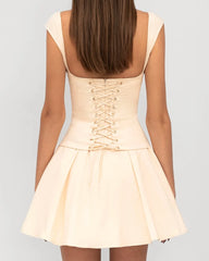 Cyflymder  Elegant Summer Beige Mini Dresses Women Sexy Strappy Cotton Ruffle Sleeveless Vocation Party Ladies Dress Vestidos New