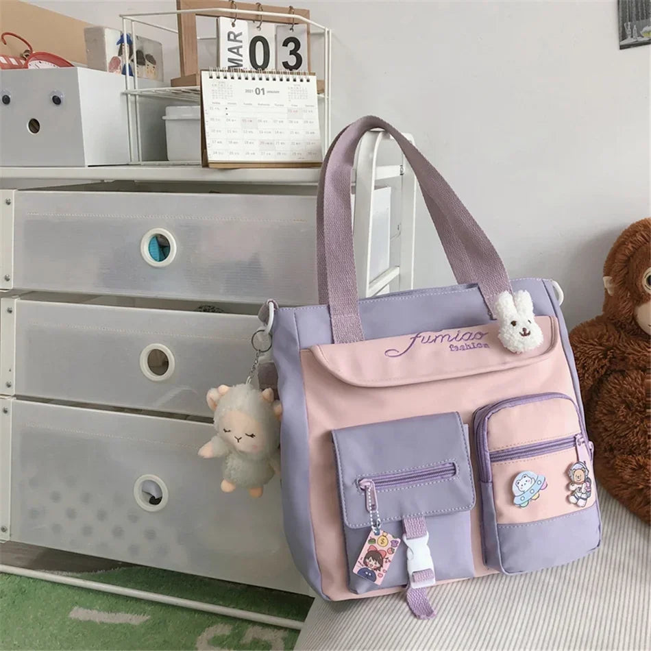 Cyflymder  Large Capacity Tote Bags Trendy Nylon Patchwork Shoulder School Book Bag for Teenage Girls Fashion Student Handbag Crossbody Sac