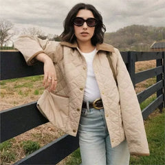 Cyflymder  Fashion Patchwork Parkas Coat For Women 2025 New Autumn Winter Casual Single-breasted Pocket Long Sleeve Loose Outwear Female