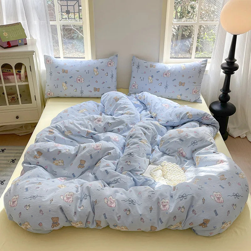Cyflymder  Grade-A Double-Layer Yarn Pure Cotton Bedding Set Single Double High-Quality Bedsheet Kit Skin Friendly Ultra Soft Quilt Set