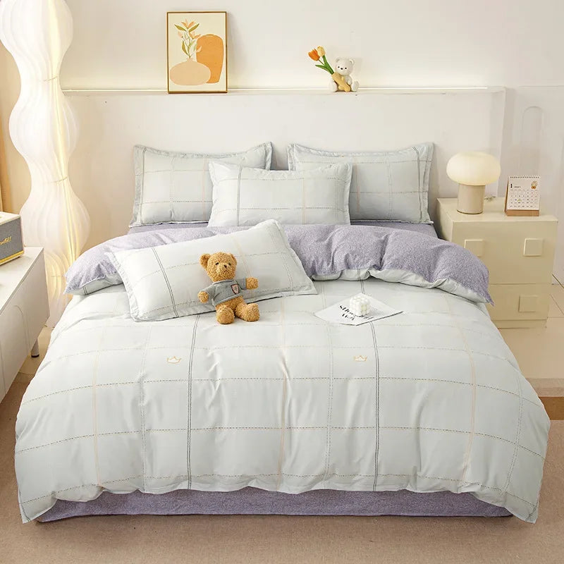 Cyflymder  Ins Style Plant Printed Skin Friendly Cotton Bed Sets 4Pcs Soft Cozy Duvet Cover Set for All Seasons King Queen Textile Supplies