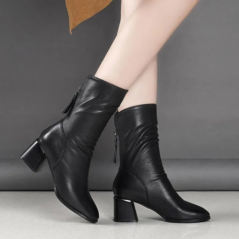 Cyflymder Winter New Fashion High Heel Back Zipper Black Versatile Fashion Boots for Women External Wear Comfort Women's Boots