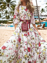 Cyflymder  New Elegant Floral Print Women's Dress, Half Sleeved Long Pants Dress, Summer Vacation Beach Dress