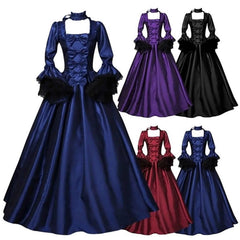 Cyflymder  Medieval Victorian Court Lace Patchwork Gothic Dress Halloween Witch Cosplay Party Costume Square Neck Flare Sleeve Maxi Dress