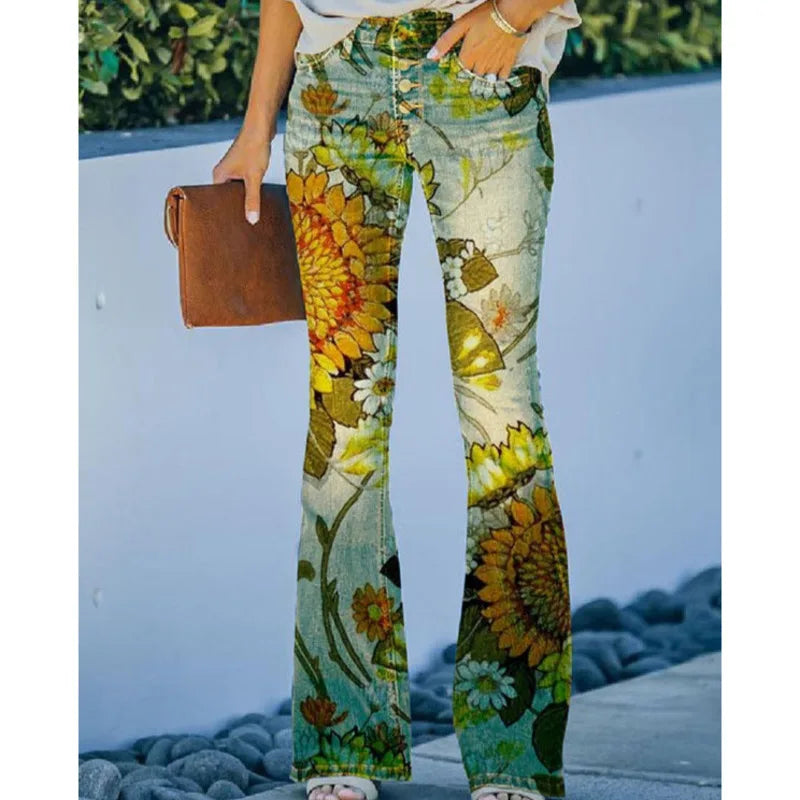 Cyflymder  New Arrival European American Plus Size Women Casual Pants Floral Print Thin Long Trousers Fashion Comfortable Loose Fit Summer