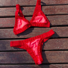 Cyflymder   Red Crochet Bikini Set New Bandeau Biquini Women Sexy Swimsuit Push Up Swimwear Female Mirco Bikinis Bathing Suit Beachwear