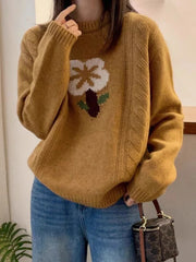 Cyflymder  Vintage Floral Sweaters Women Loose Korean Casual Knitted Jumpers Long Sleeve O Neck Retro Female Sweet Cute Fall Tops New