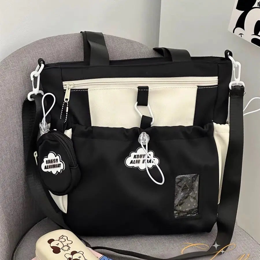 Cyflymder  Cute Color-Block Fresh Style Crossbody Bag Japanese School Aesthetic Spacious Tote for Girls All-in-One Student Study Bag
