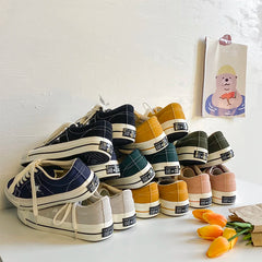 Cyflymder  Retro Star Canvas oes Women's Versatile Little Dir oes INS Skateboard oes Hong Kong Sle Ulzzang Trendy Student Whit...