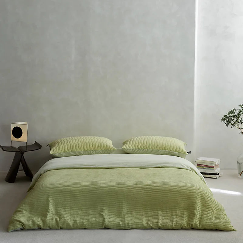 Cyflymder  40S Ripple Jacquard Pure Cotton Bedding Set Bubble Gauze Color Blocking Breathable Quilt Set Twin Full Queen King Bedclothes