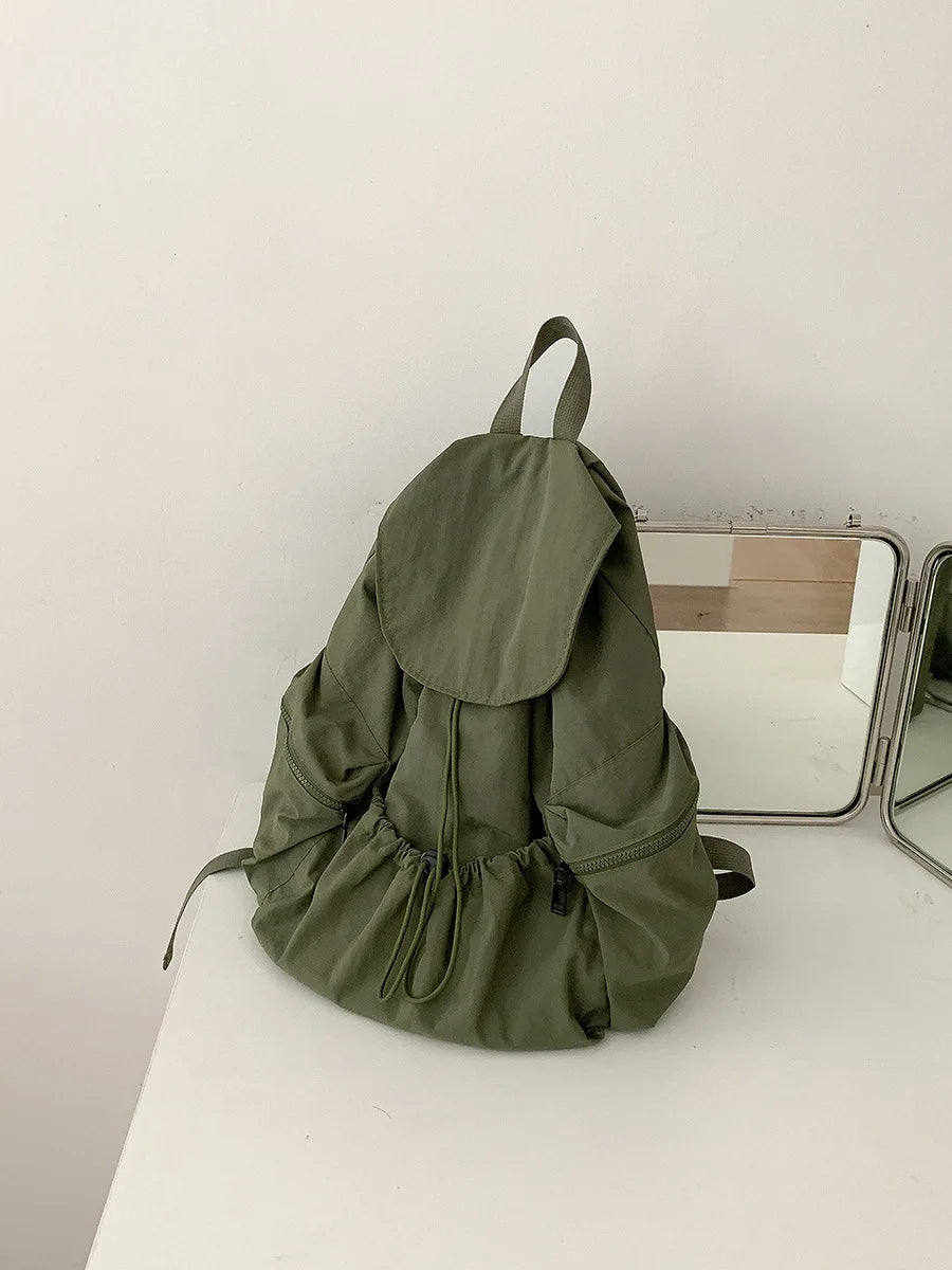 Cyflymder  Nylon Drawstring Pleated Backpack Women Trendy Vintage Casual Schoolbags Casual Travel Students Y2k Aesthetic Simple Backpacks