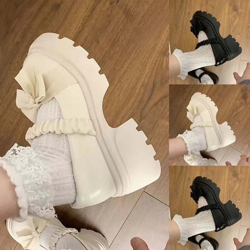 Cyflymder  Closed Toe Shoes for Women Casual  Bow Chunky Heel Loafers – Stylish Jane Shoes For Skirts