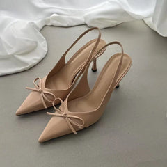 Cyflymder  Bow Shoes High Heel Sandal for Women Shallow Mouth Open High-heeled Pointed Spring Leather Stiletto Girls Scandals Butterfly-kno