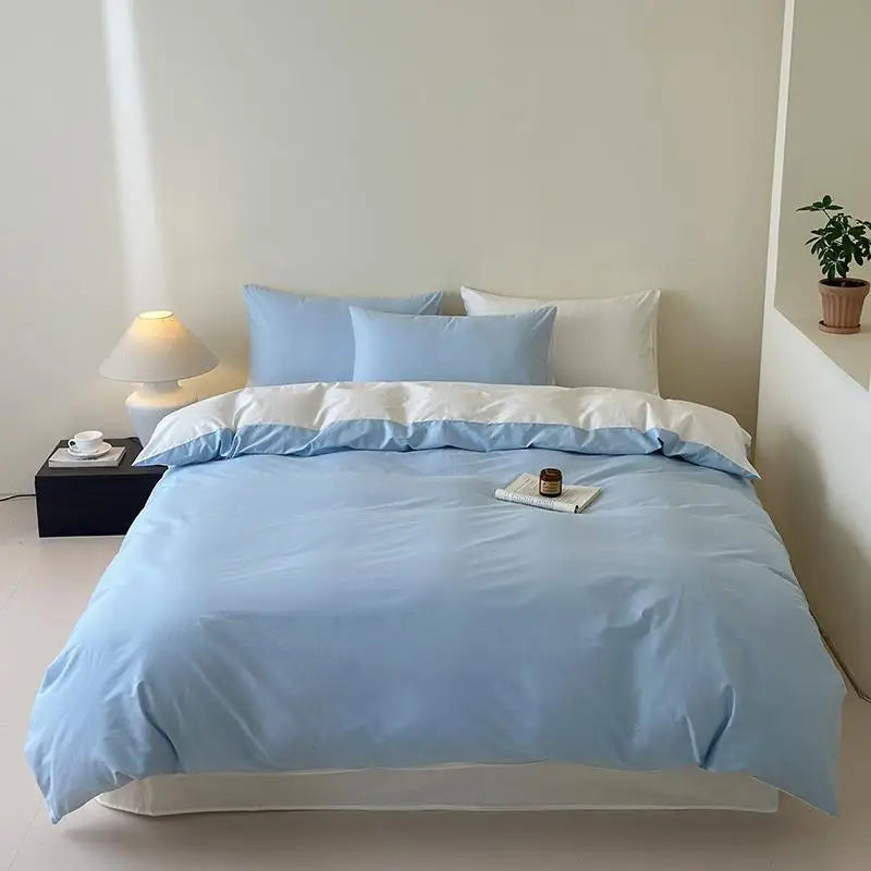 Cyflymder  100% Cotton Single Twin Double Solid Color Reversible Bedding Set Soft Comfortable Duvet Cover Bed/Fitted Sheet Pillowcases