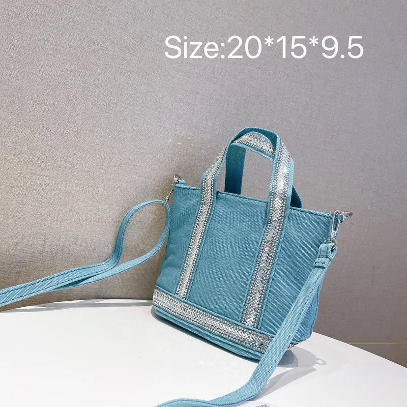 Cyflymder  Canvas Rhinestone Large Capacity Tote Bag  Retro Shoulder Messenger  Handbag Cosmetic Bag Luxury Brand Crossbody Bags for Women