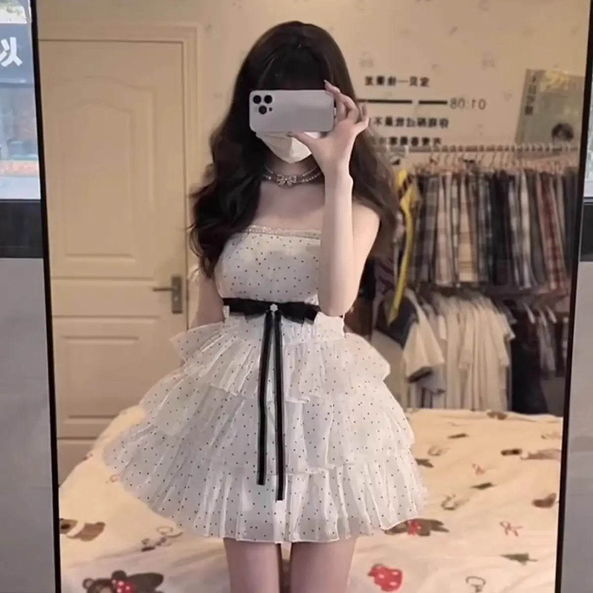 Cyflymder  Hot Girl Spaghetti Strap Polka Dot Dress Women's Summer Bow Slim Fit A-line Short Dress Fashion Female Clothes