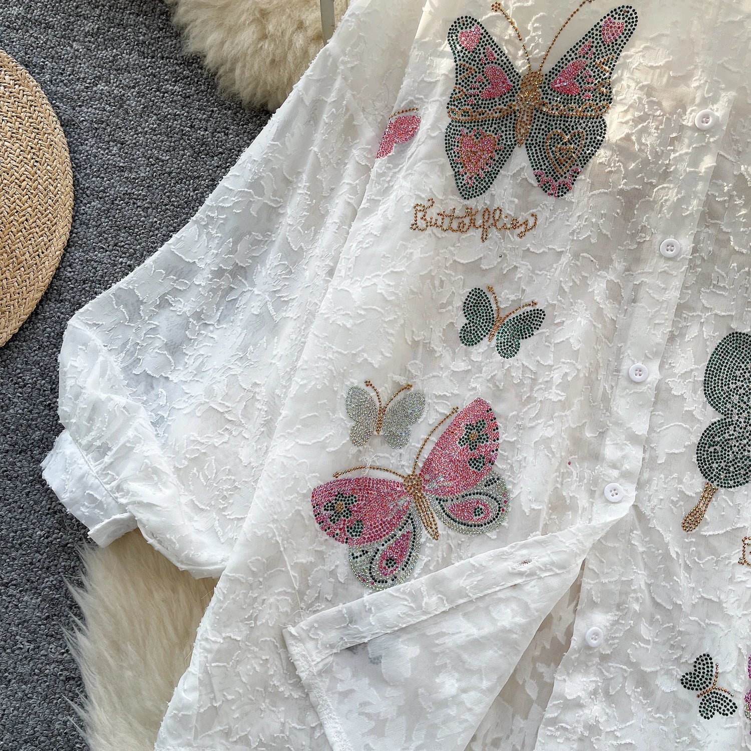Cyflymder  Ele Vintage Bubble Sve irt Women's Loose Embroidered Me Top Spring Faionable Commute Sle Korean Version