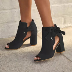 Cyflymder  Women Chunky High-heeled Pumps Summer Cloth Side Black Red Sandals Casual Peep Toe Zapatillas Mujer Elegantes