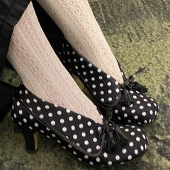 Cyflymder  Bow Tassel Decoration Chunky Heel Women Pumps Fashion Polka Dot Elegant High Heels for Ladies Spring Party Designer Shoes