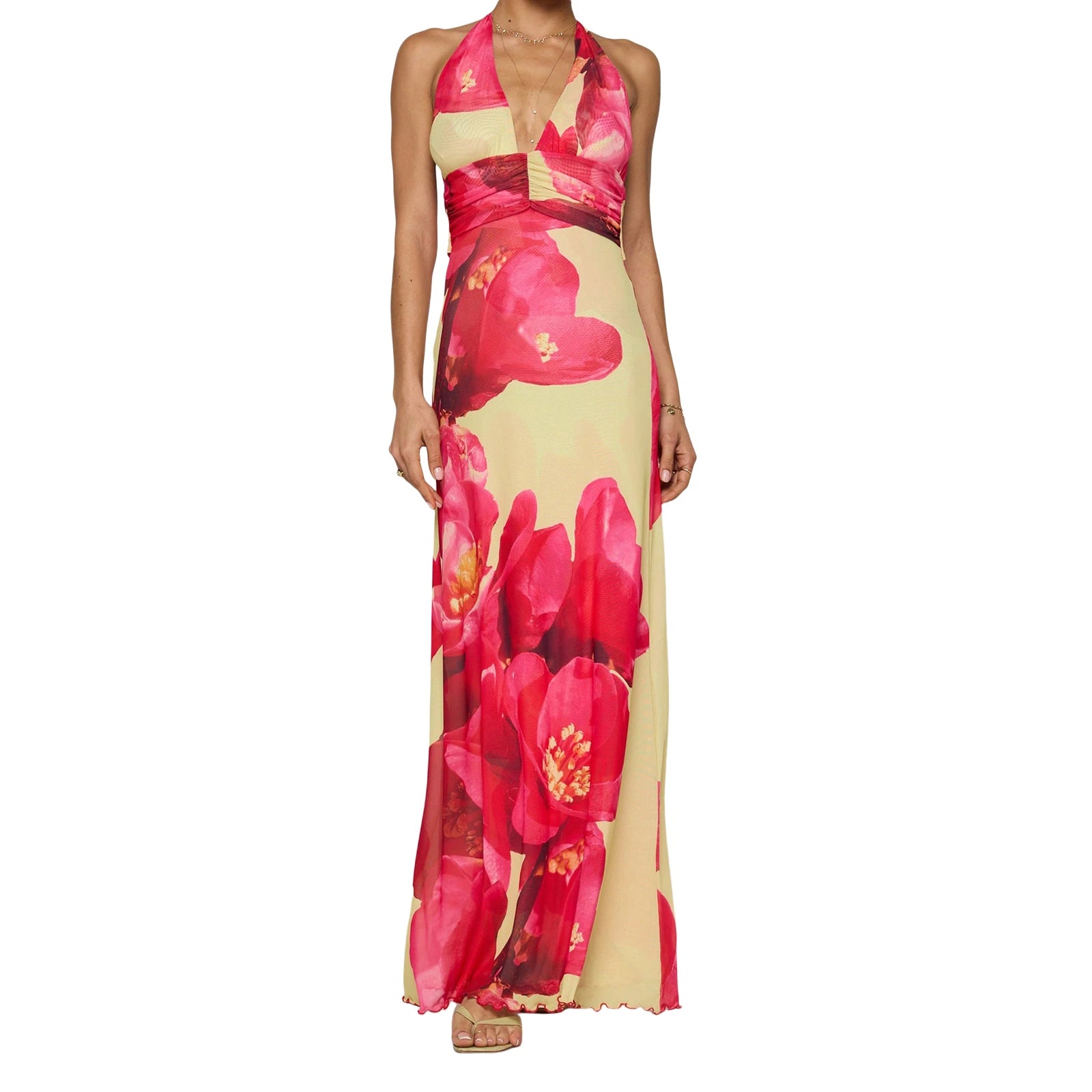 Cyflymder  Elegant Floral Print Maxi Dress Sleeveless Halter Neckline with Open Back Women s Summer Party Gown in Polka Dot Pattern