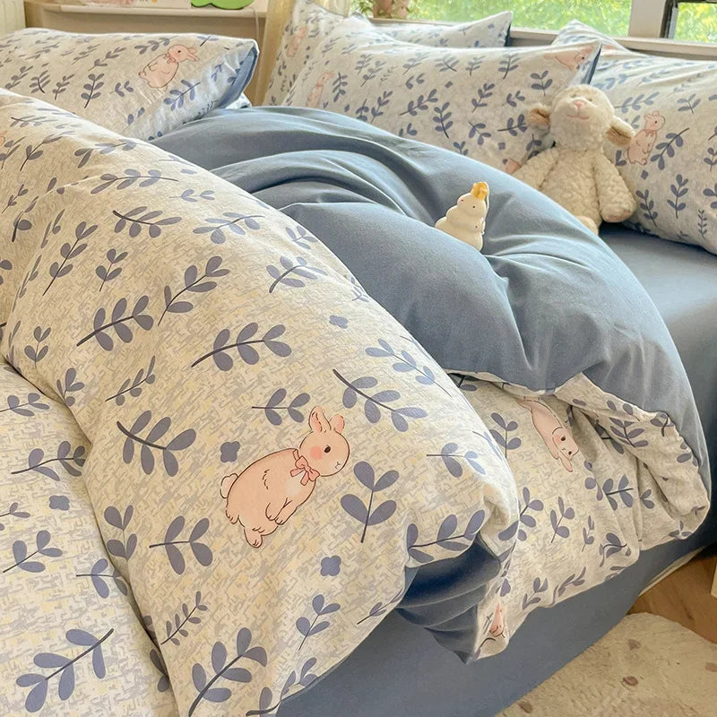 Cyflymder  Pastoral Plant Printed 100% Cotton Thick Bedding Set 160X210Cm Quilt Sets for Adults Warm Soft Duvet Cover for Autumn Winter