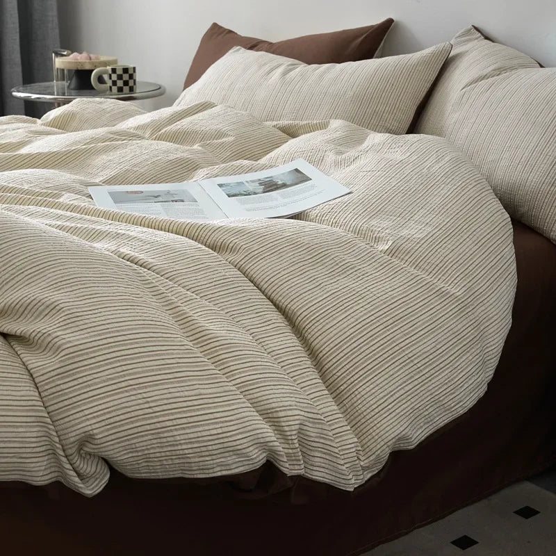 Cyflymder  Nordic Style Pure Cotton Jacquard Bedding Set Super Soft Skin Friendly Striped Duvet Cover Kit Adult Home Bedclothes for Seasons