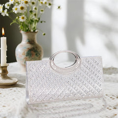 Cyflymder  Luxury Crystal Embellished Clutch Purse with Detachable Chain Strap and Matching Hairband for Special Occasions