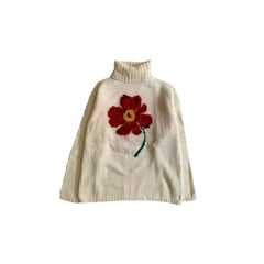 Cyflymder  Y2K floral pattern knitted sweater high street embroidery warm streetwear aesthetic sweetcool autumn-winter women's clothing