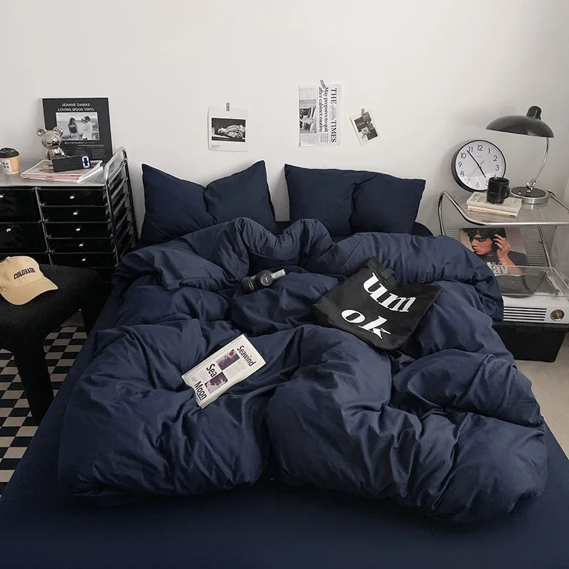 Cyflymder  New Washed Cotton Pure Color Mixed Four-piece Set Series Quilt Set Multi-size Bedding Set Quilt Cover Sheet with Pillowcase