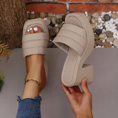 Cyflymder  Elegant Women Platform Slippers Soft PU Summer Peep Toe Thick Sole Female Outdoors Non-slip Casual Beach Heels Slippers