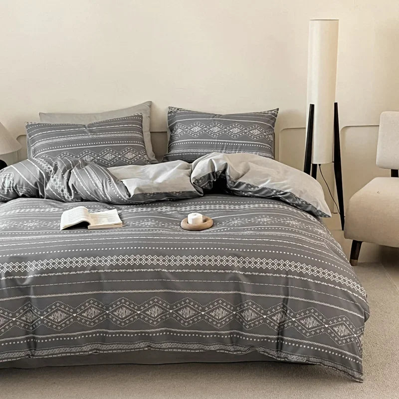 Cyflymder  Fashion Geometric Pattern Printed Fitted Sheet Style Bedclothes Cotton Soft Skin Friendly Bedding Set King Queen Bed Comfort Set